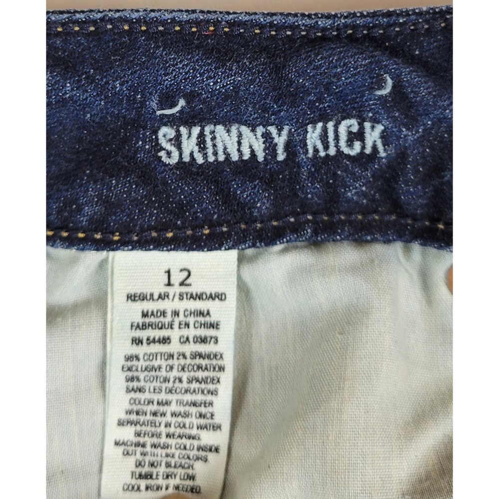 American Eagle Skinny Kick Jeans Womens 12 Reg Dark Wash Sequin Pocket Stretch - Picture 5 of 9